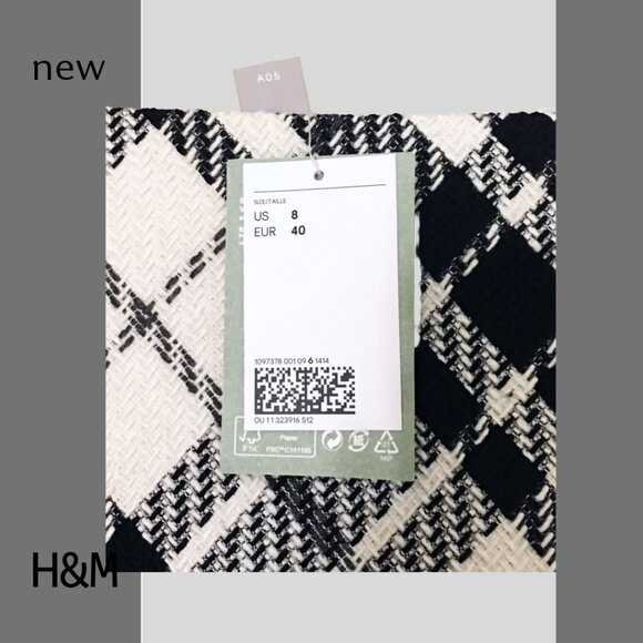 2-pc NWT H&M black & white plaid textured-weave blazer and skirt set, Sz S & 8 - Picture 10 of 12